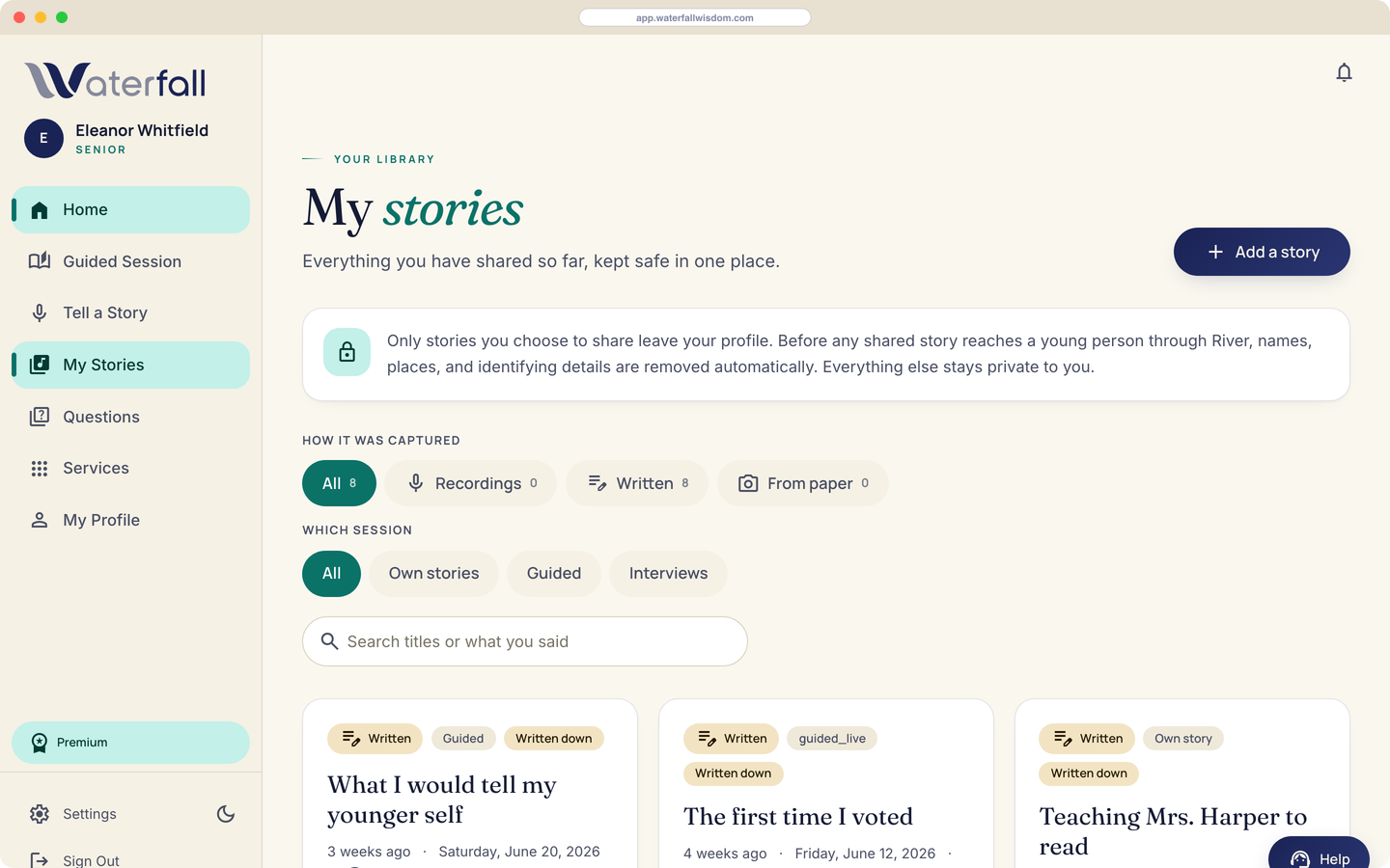 My Stories keeps everything shared so far, safe in one place.